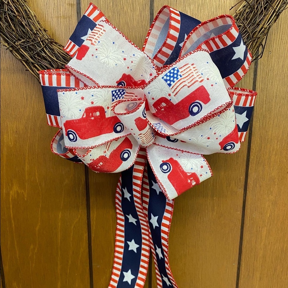 Patriotic bow for decorating and wreaths